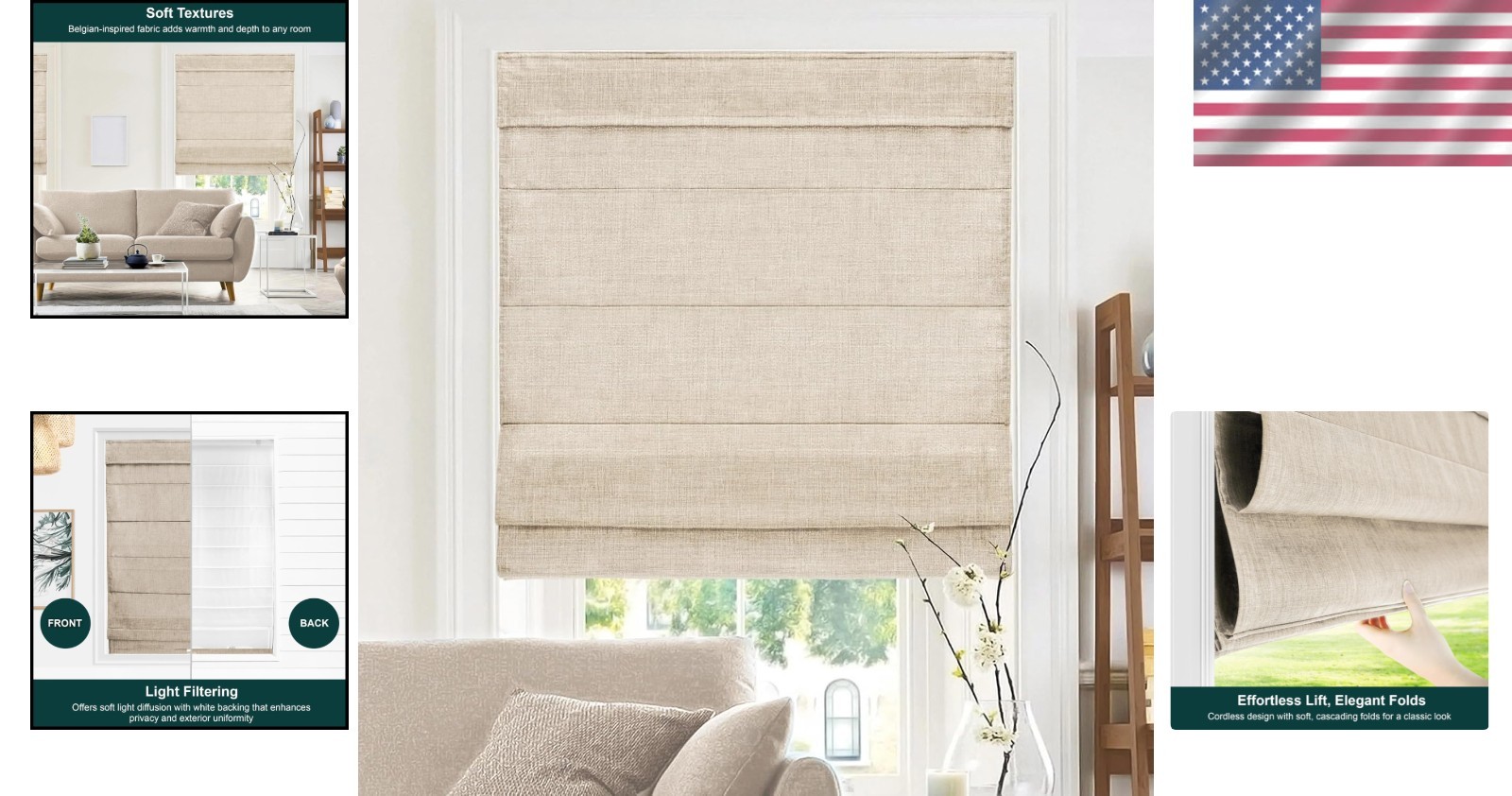 Cordless Roman Shades – Privacy & Light Filtering-