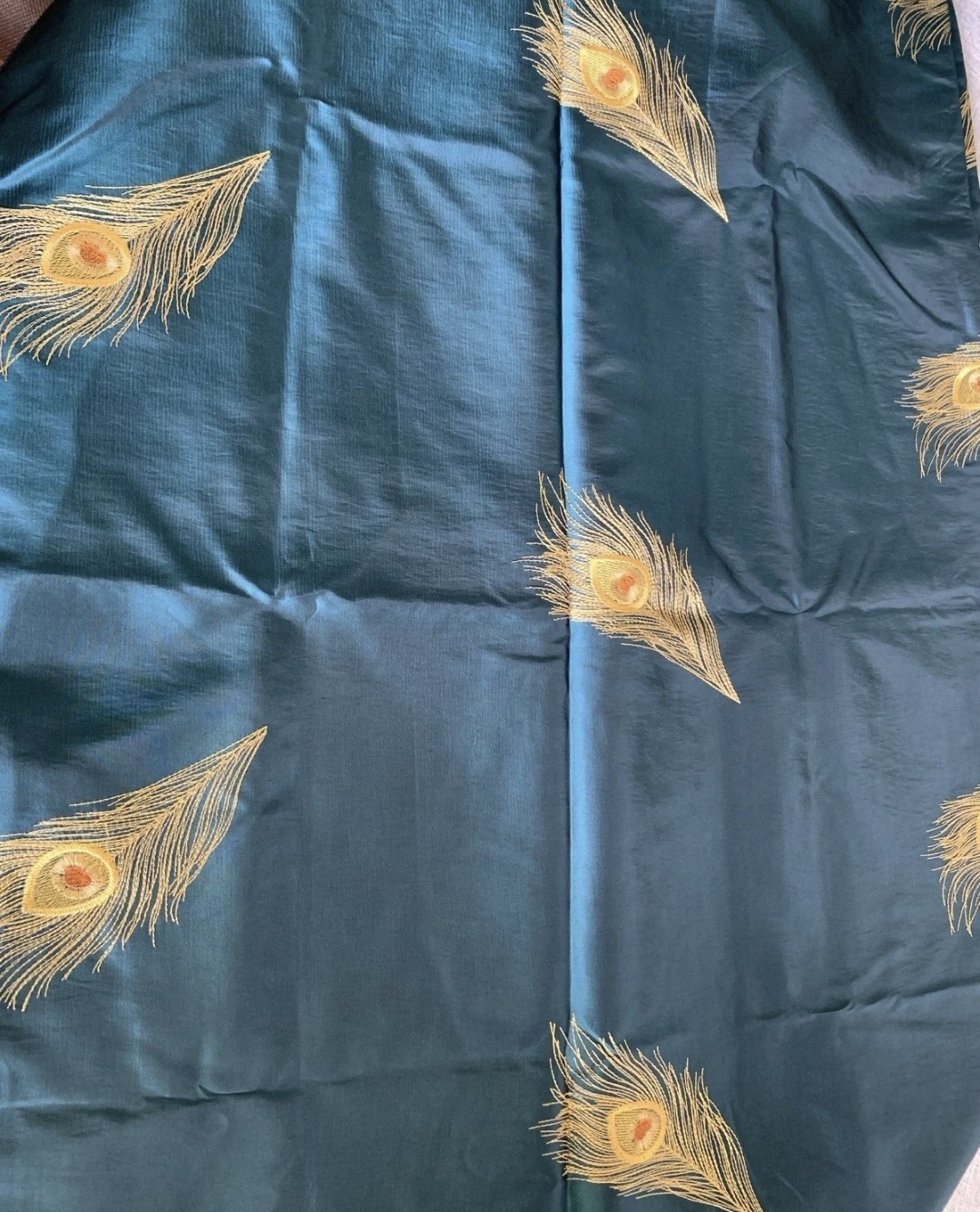 PIER 1 IMPORTS Peacock Feather embroidered Satin set of 2 curtain panels 54×84