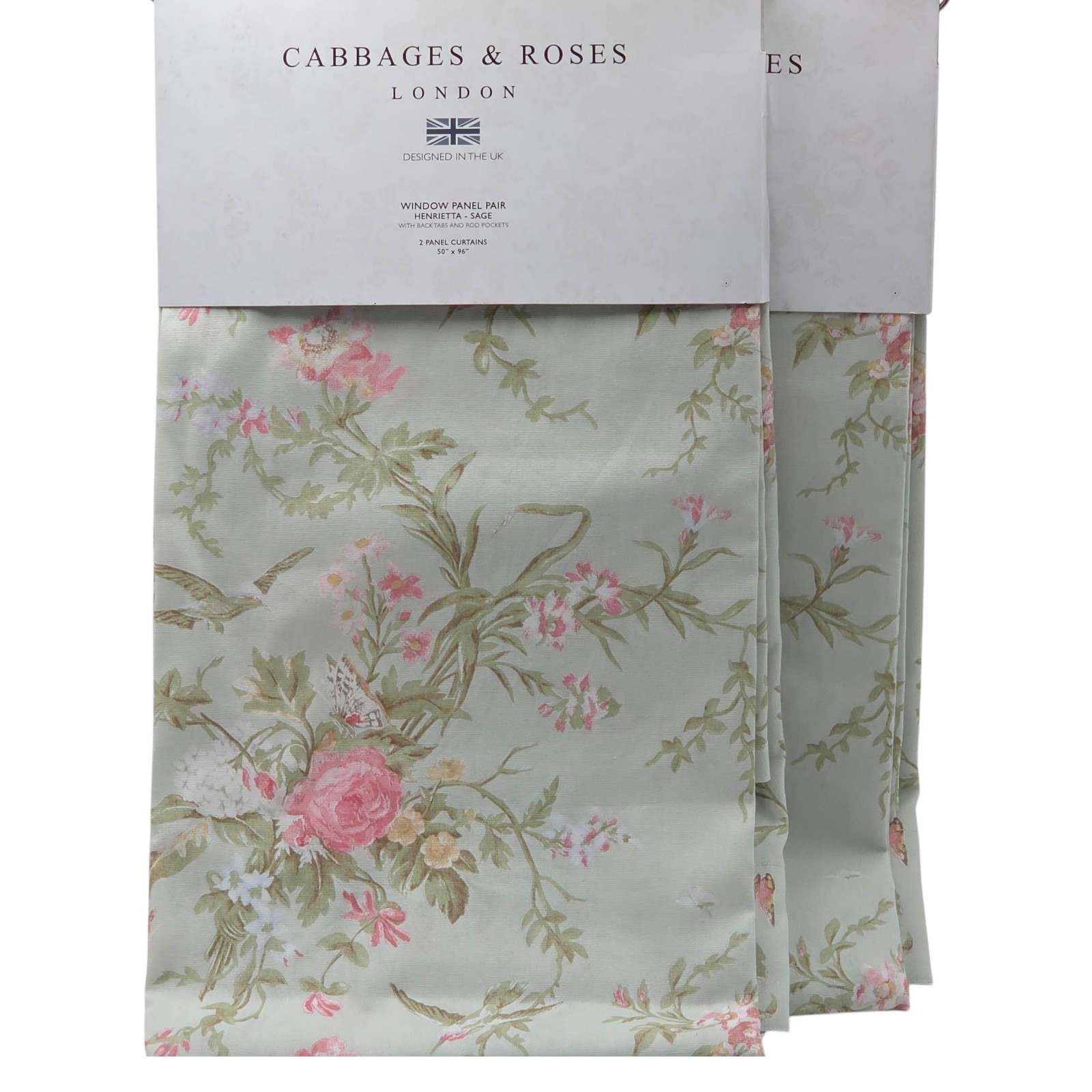 Cabbages & Roses London Floral Curtains Set of 2 Cottage Rose Drapes Luxury