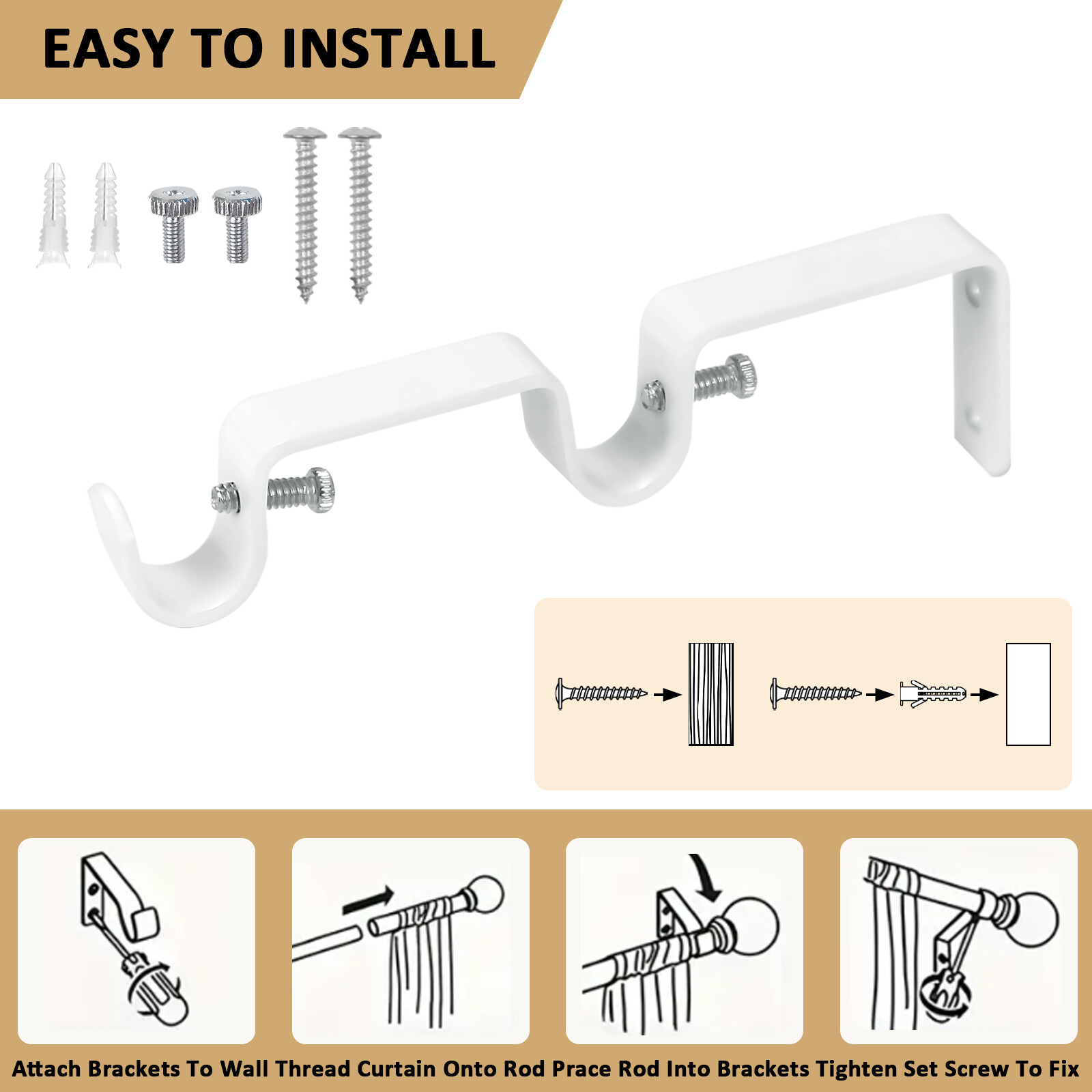 2/3 PCS Sturdy Metal Double Curtain Rod Brackets for Heavy-Duty Curtains