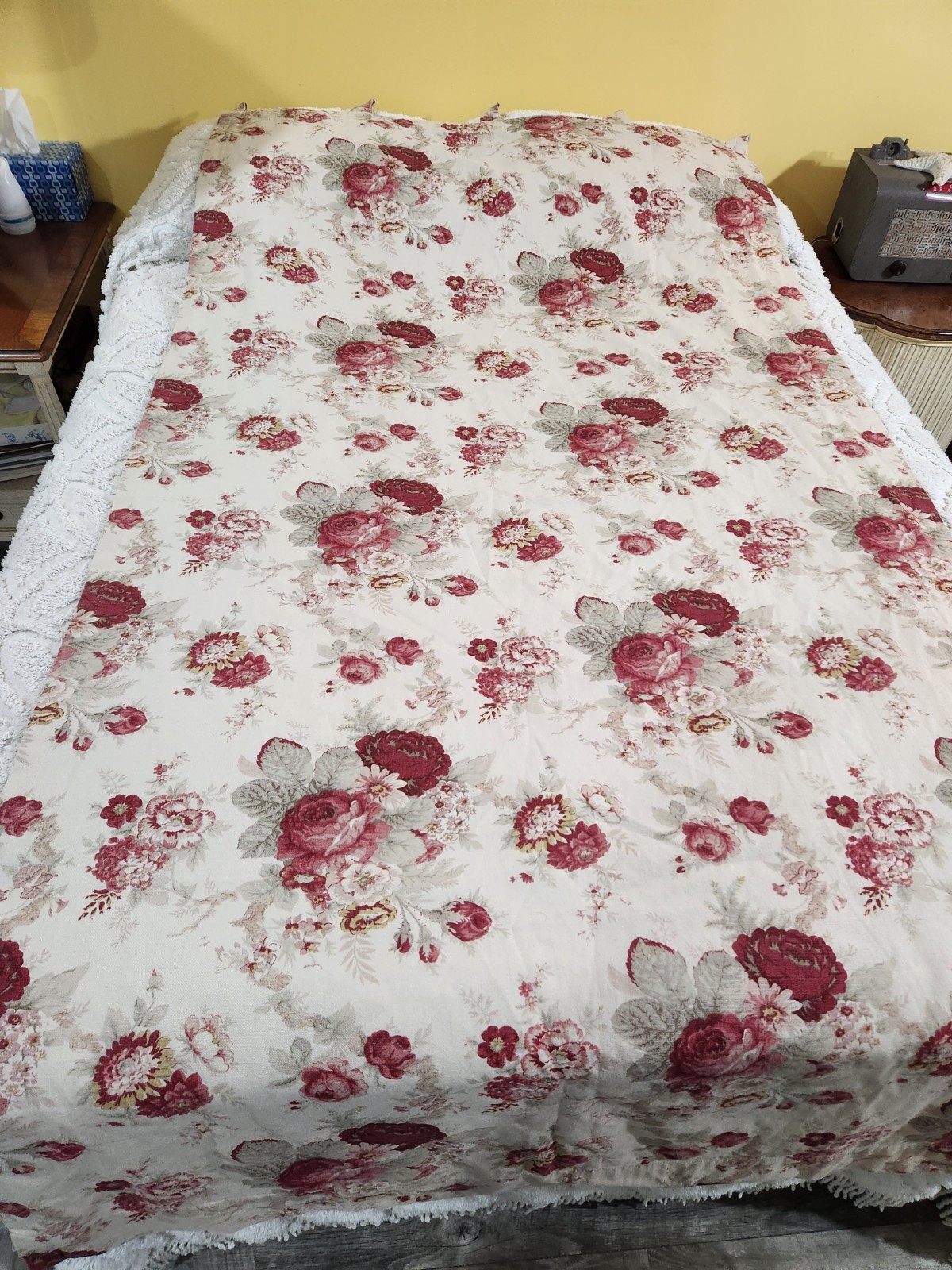 Vintage Waverly Fabric Curtain Panel – Norfolk Rose Cottage 44 x 82 Long Cotton