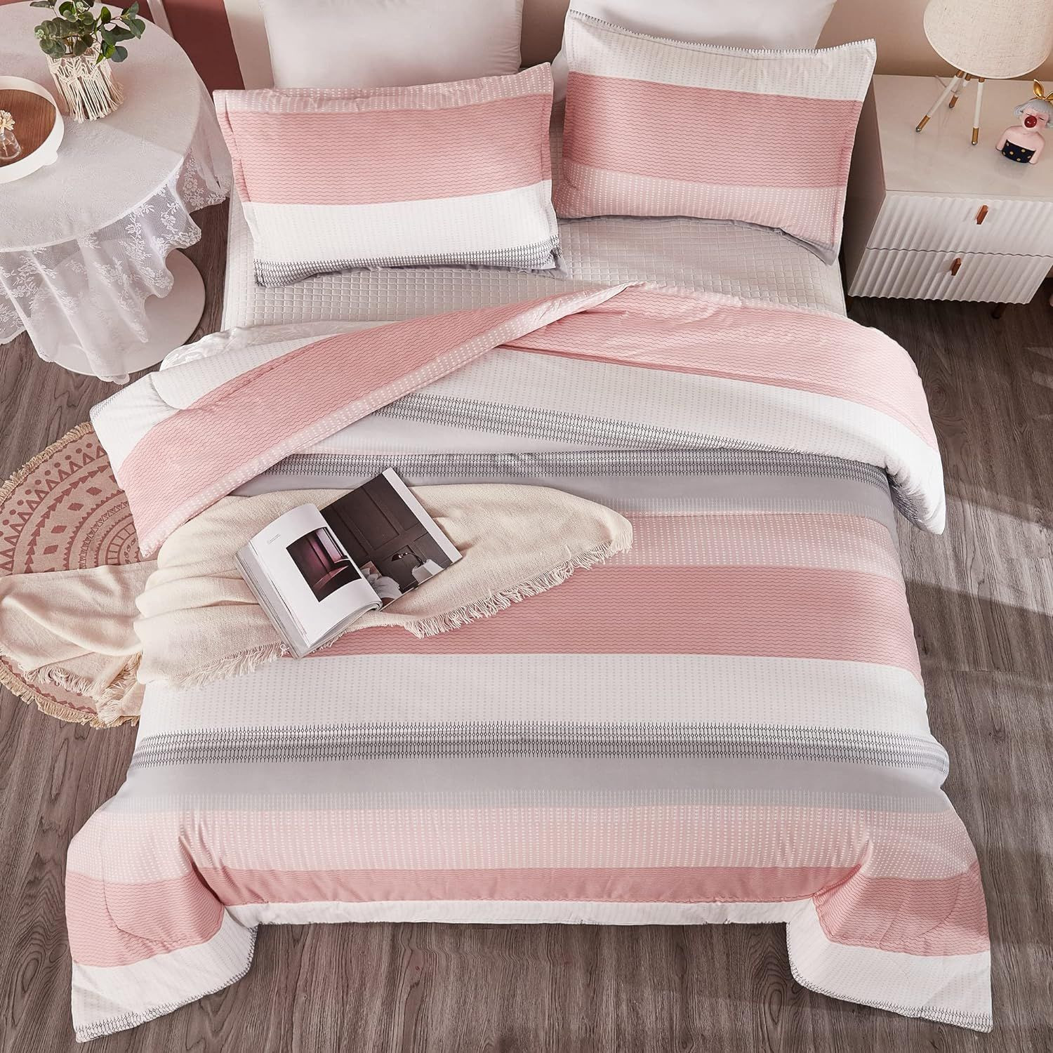 Litanika Pink Twin XL Comforter Set for Girls – 2 Pieces Twin, Grey