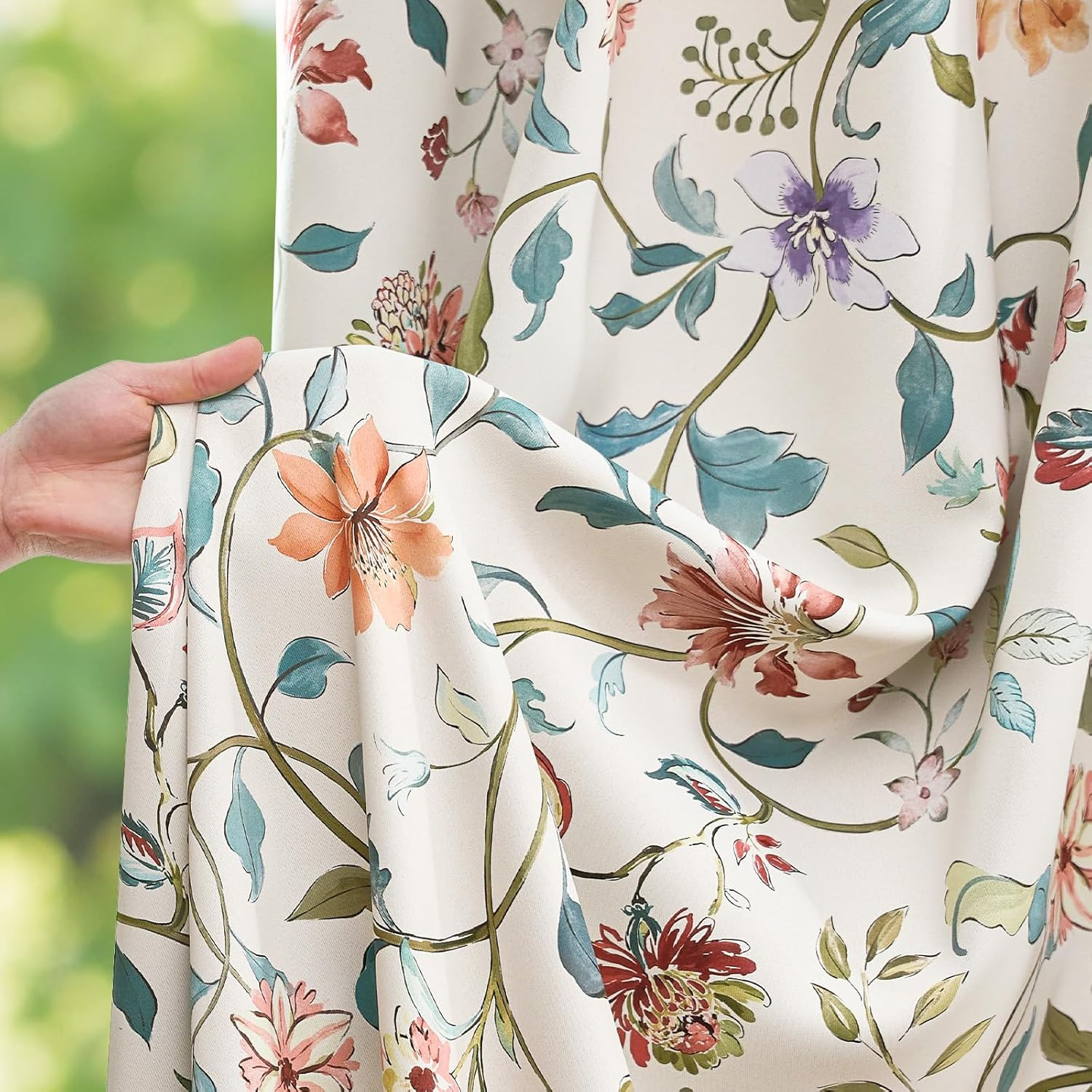 Hattie 95% Blackout Curtains Beige Floral Curtains 84 Inch Length Cream Drapes f