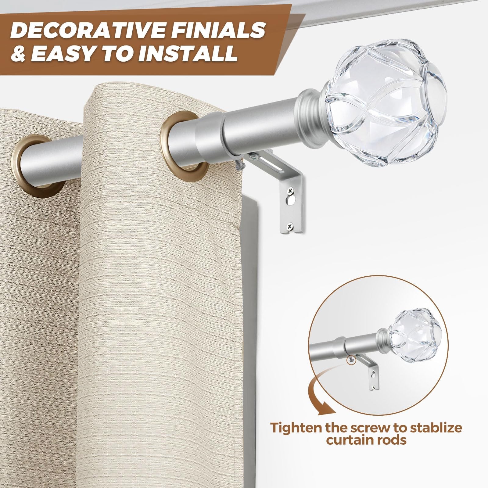 Crystal Netted Texture Replacement Finials for 1 or 7/8 Inch Curtain Rods, Sl…