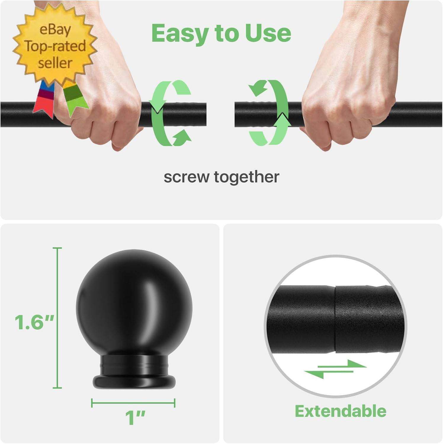 Curtain Rods for Windows 28 to 48 Inch, 5/8 Inch Black Curtain Rod Set with Brac