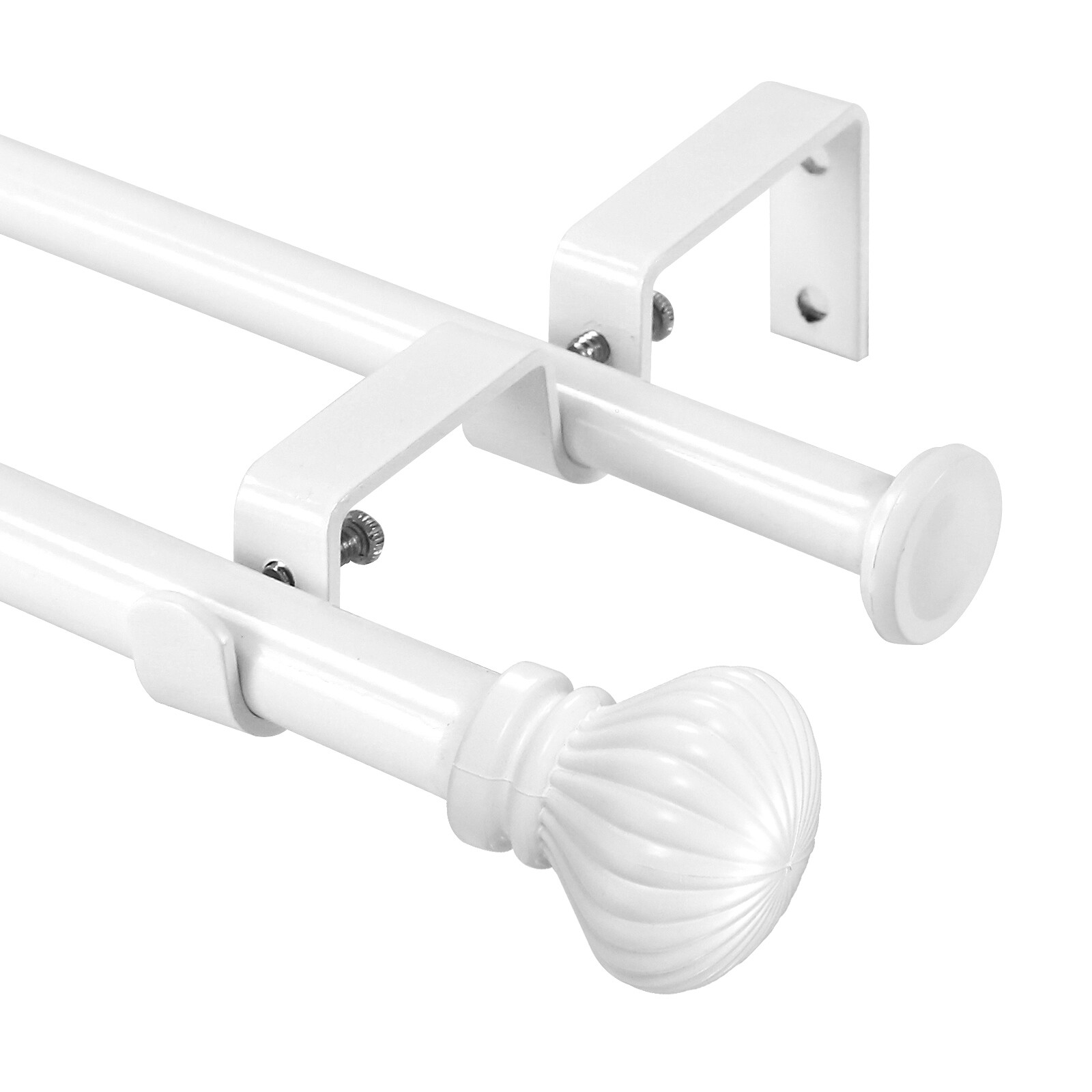 5/8″ Double Curtain Rod Set, Fluted Ball Finial, 28″-48″/ 48″-84″/ 84″-120″