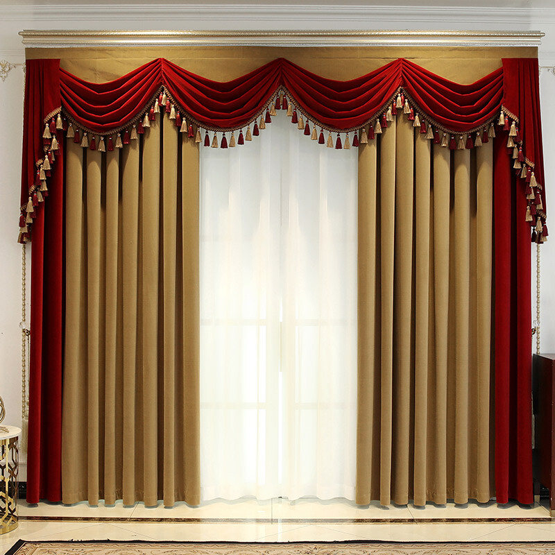 luxury European gold yellow velvet cloth blackout curtain valance drape C1445