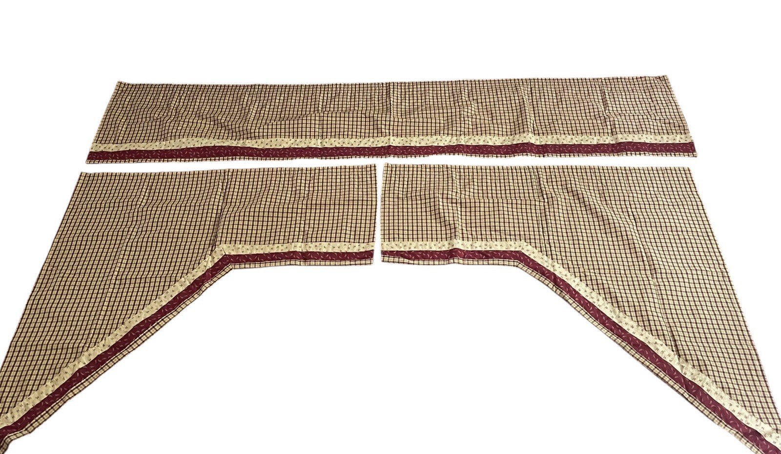 Park Designs 3pc Country Curtain Set 2 Swags & 70″ Valance Red Gingham Cotton