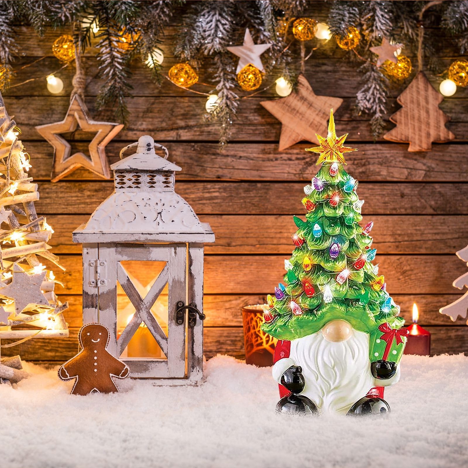 Christmas Decorations – Lighted up Gnomes Ceramic Christmas Tree with Multicolor