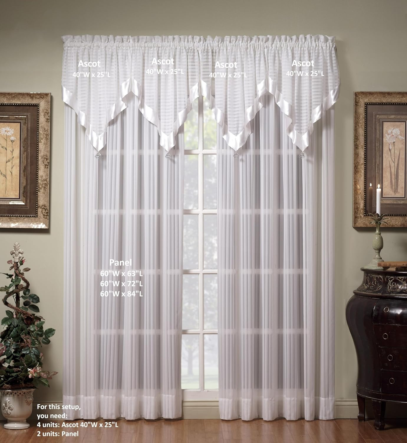 , Silhouette Stripe Sheer Panel 72″, White, 60″ W X 72″ L