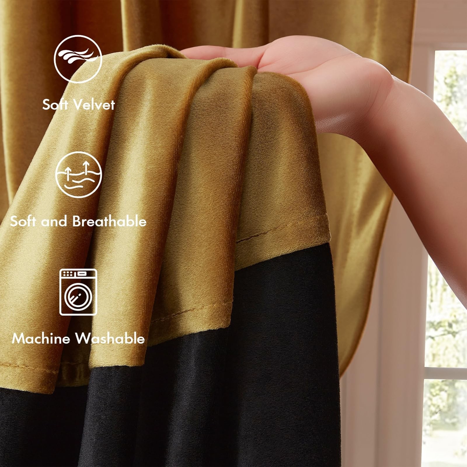 BULBUL Luxury Gold Black Velvet Blackout Curtains 96 Inches For Living Room