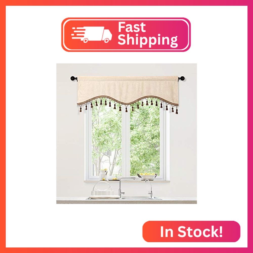 ELKCA Double-Sided Chenille Window Curtains Tier for Kitchen Beige Scalloped Val