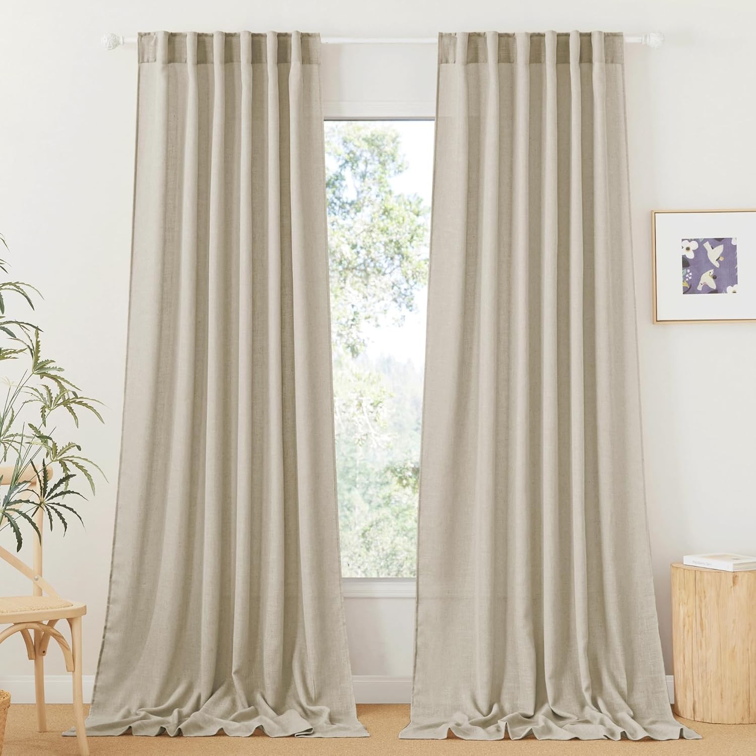 White Linen Texture Sheer Curtains Light Airy Panels for Bedroom Living Room Pat