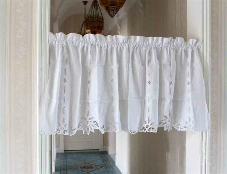 Again@Elegant Pair Hand Battenburg Lace Insertion White Cotton Curtain 65cm Drop