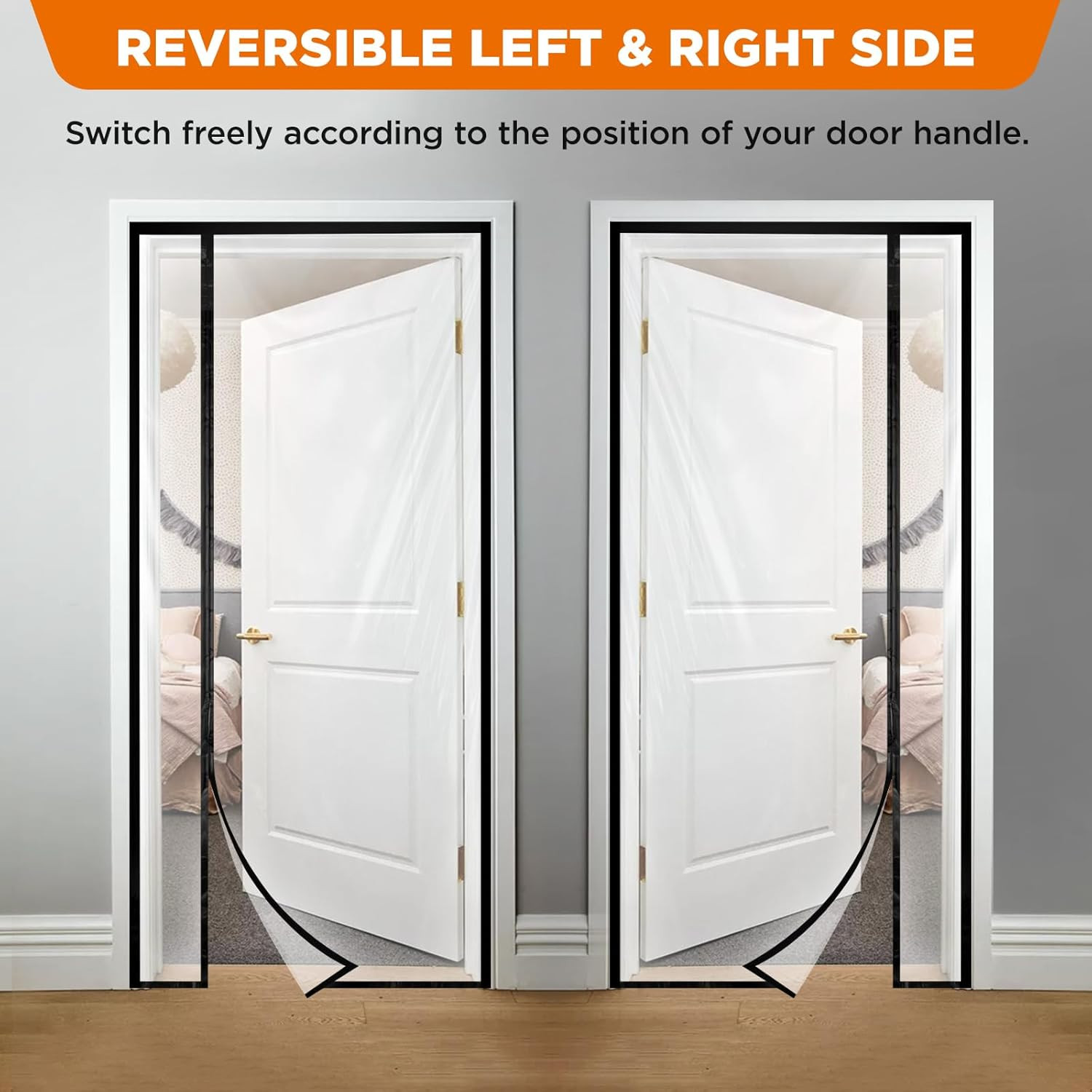 Transparent Thermal Insulated Door Curtain, Reversible Left or Right Side Openin