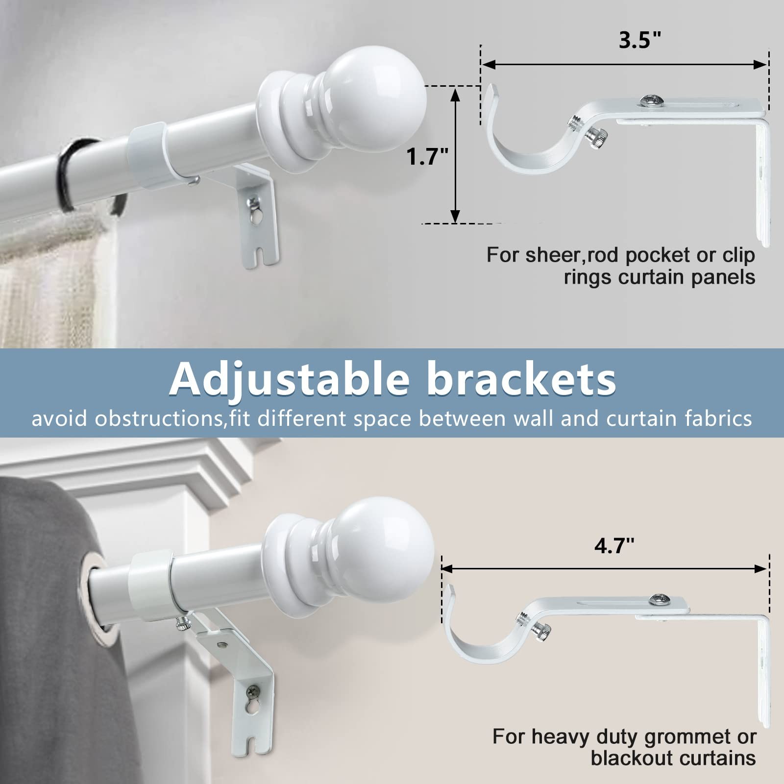 Curtain Rods for Windows 66 to 144” – 1 Inch Heavy Duty Curtain Rod Set,Adjus…