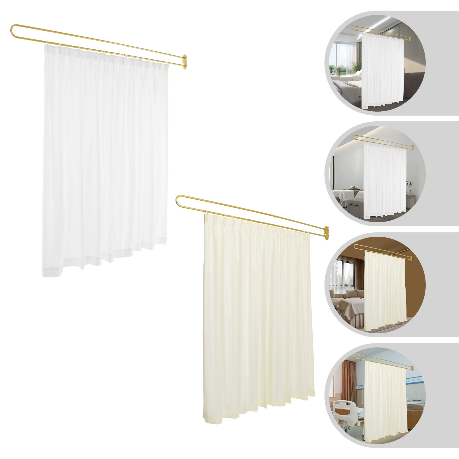 Gold/White UShape Partition Curtain Privacy Partition Curtain Livingroom Divider