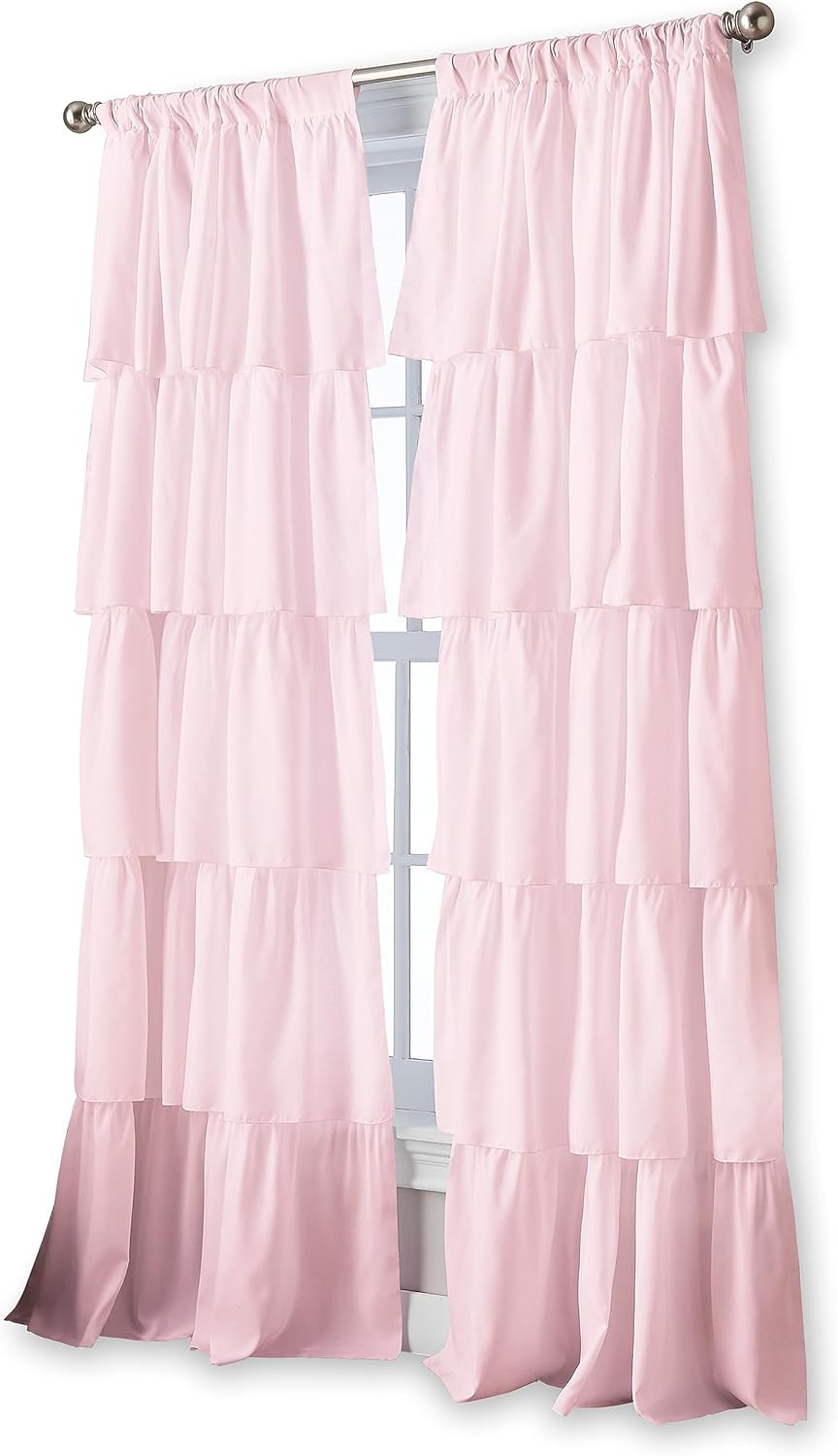 Flounced Ruffle Rod Pocket 100% Polyester, 42 X 84 Inch, 1 Curtain Panel, Pink
