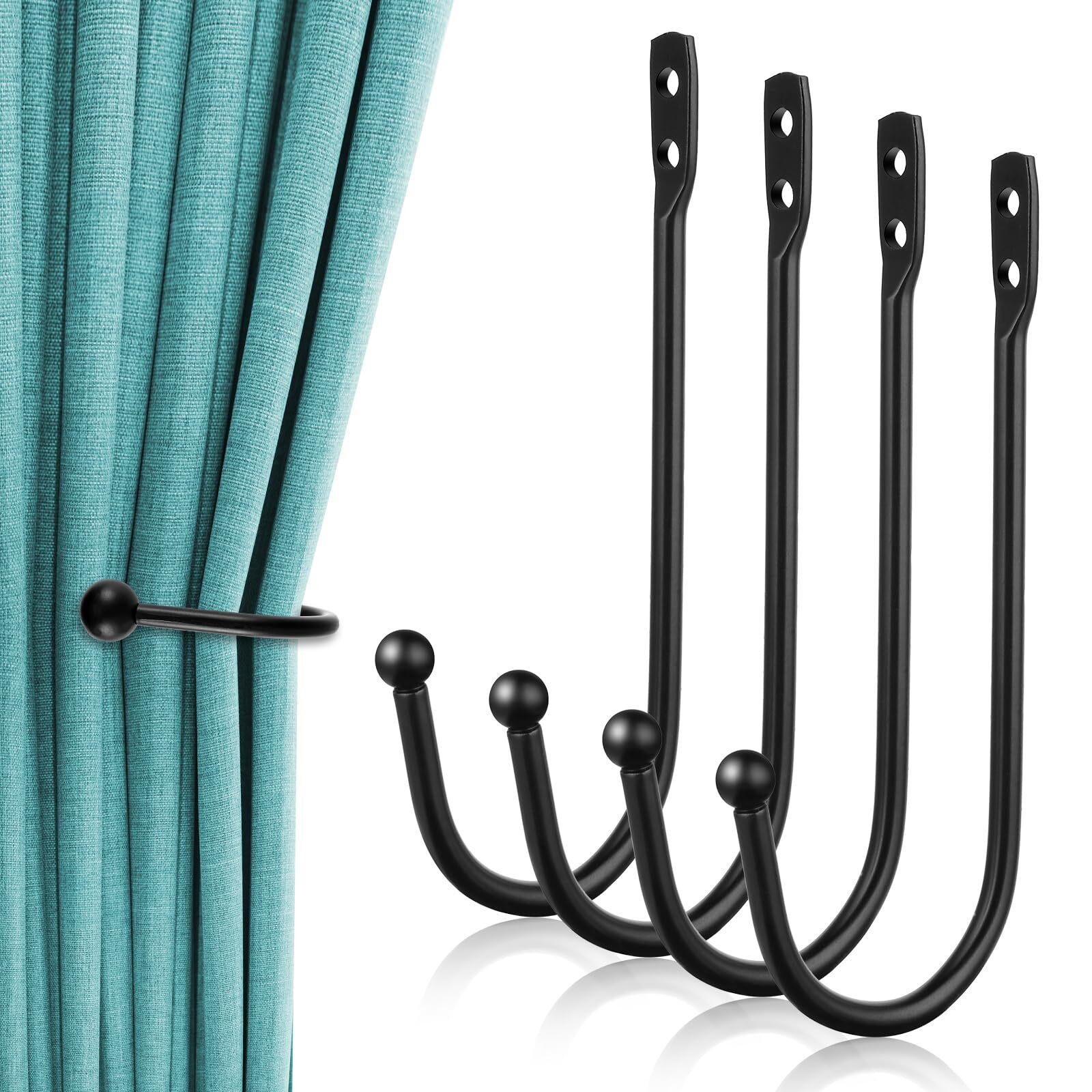4 PCS Black Curtain Tie Backs Decorative Drapery Holders for Wall