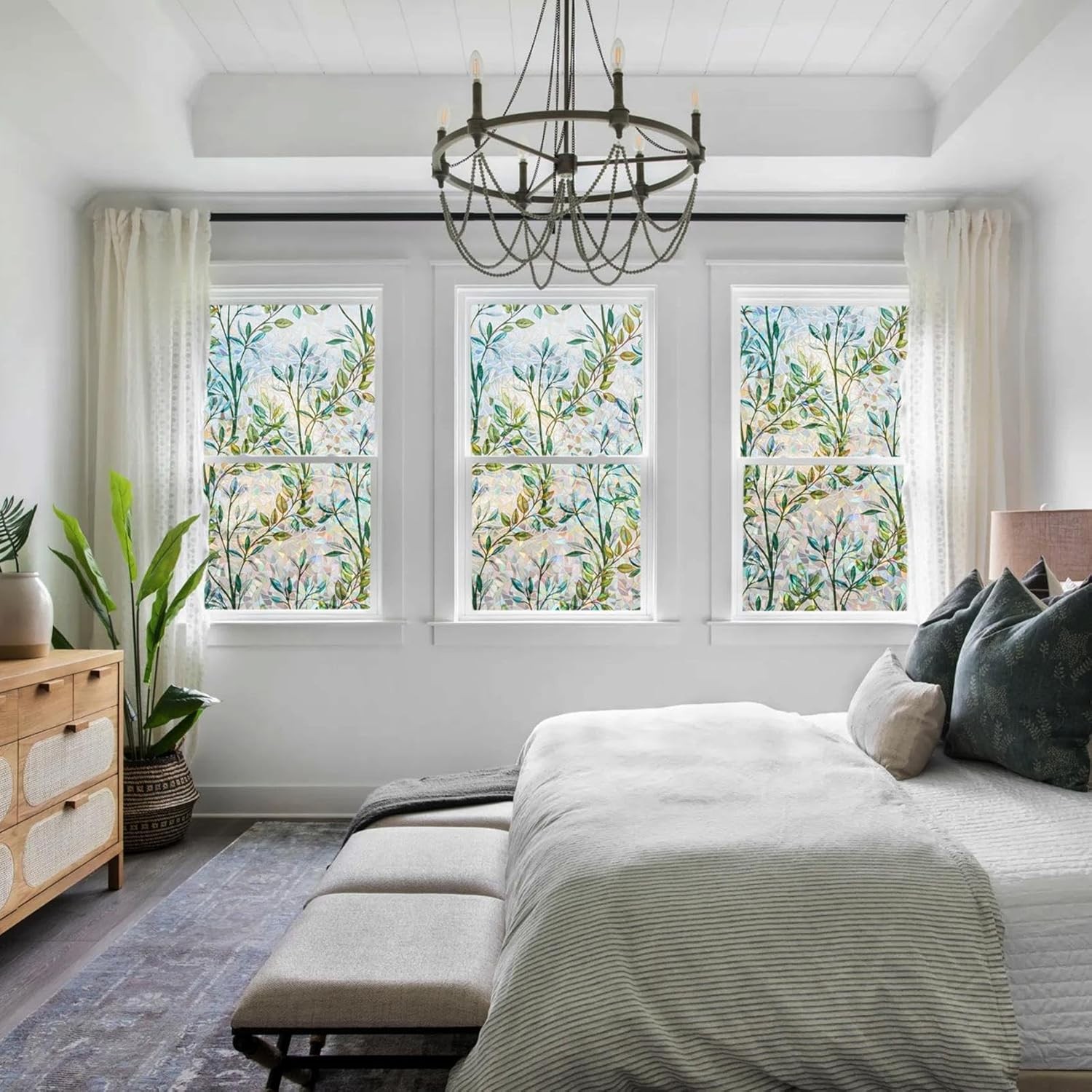 Finnez Window Privacy Film 3D Static Cling 17.5 Inch x 6.5 Feet, Foliage