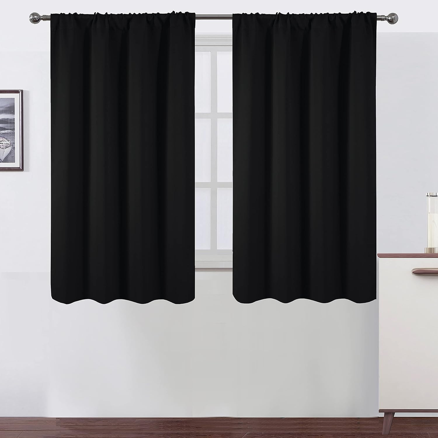 Black Blackout Curtains/42 x 54 Inch/Set of 2 Panels Room Darkening Curtains for