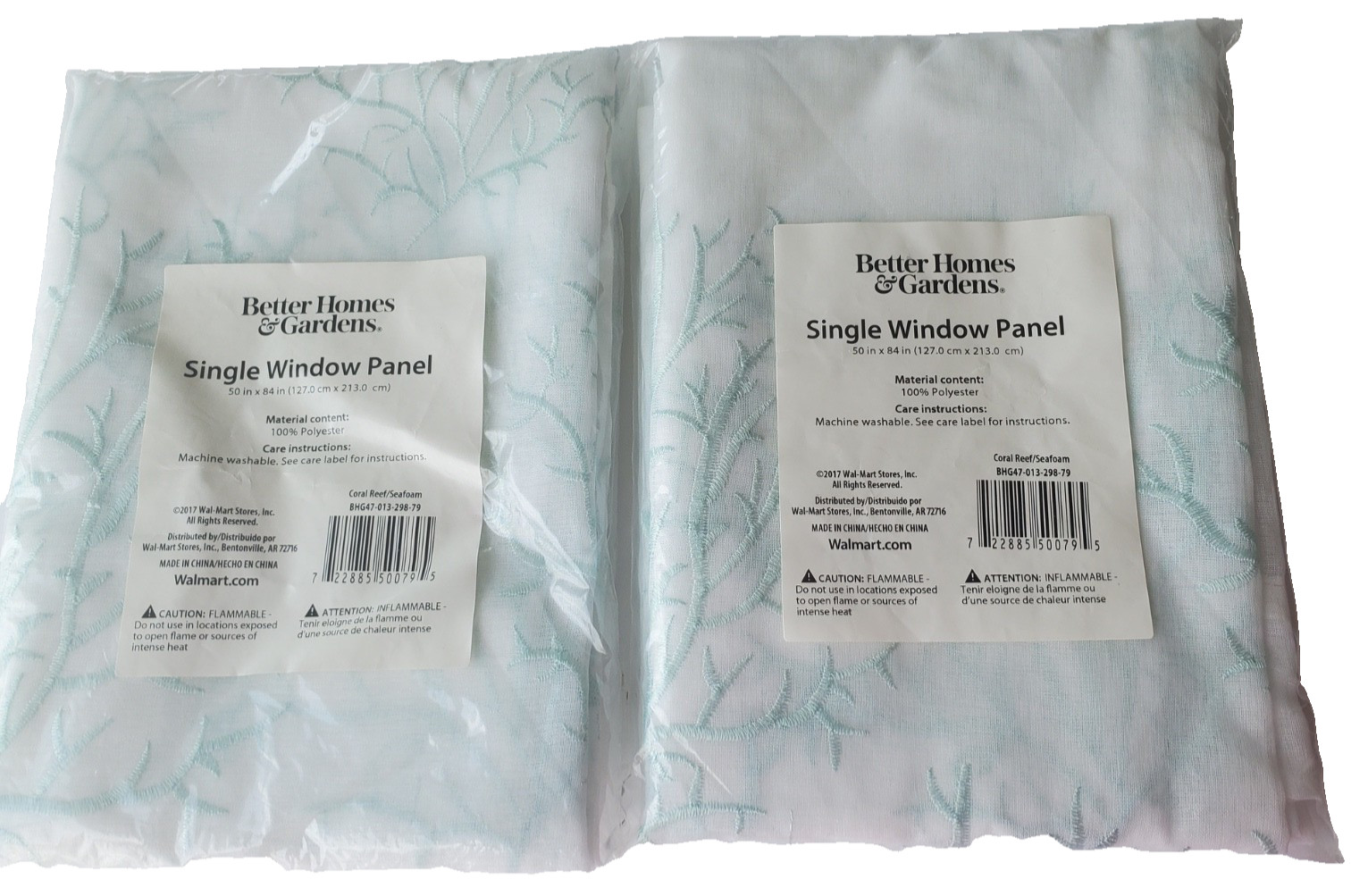 Better Homes & Gardens Embroidered Sheer Panels Coral Reef Seafoam 2-50”x84” ea