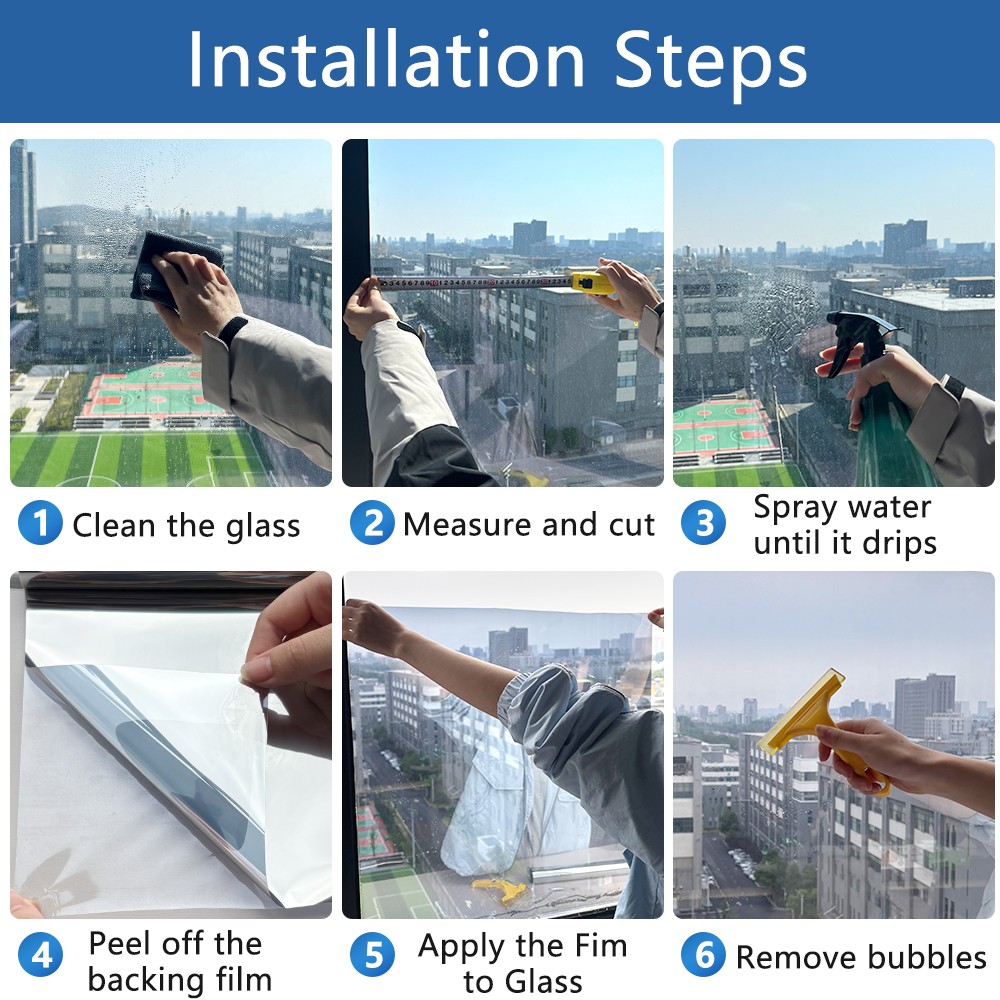 One-Way Mirror Window Film Privacy Tint Sun UV Reflective Heat Control for House