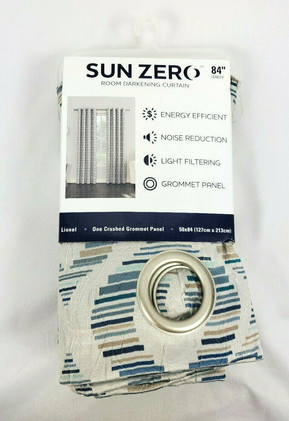 Sun Zero Lionel Indigo Blue Room Darkening Crushed Grommet Curtain Panel, 50×84″
