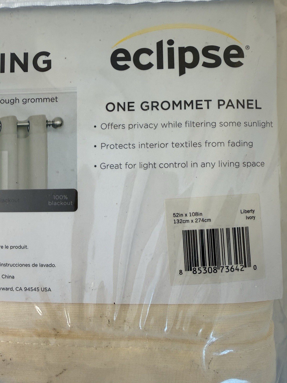 Eclipse Light Filtering Grommet Panel Curtain 52in x 108in Ivory