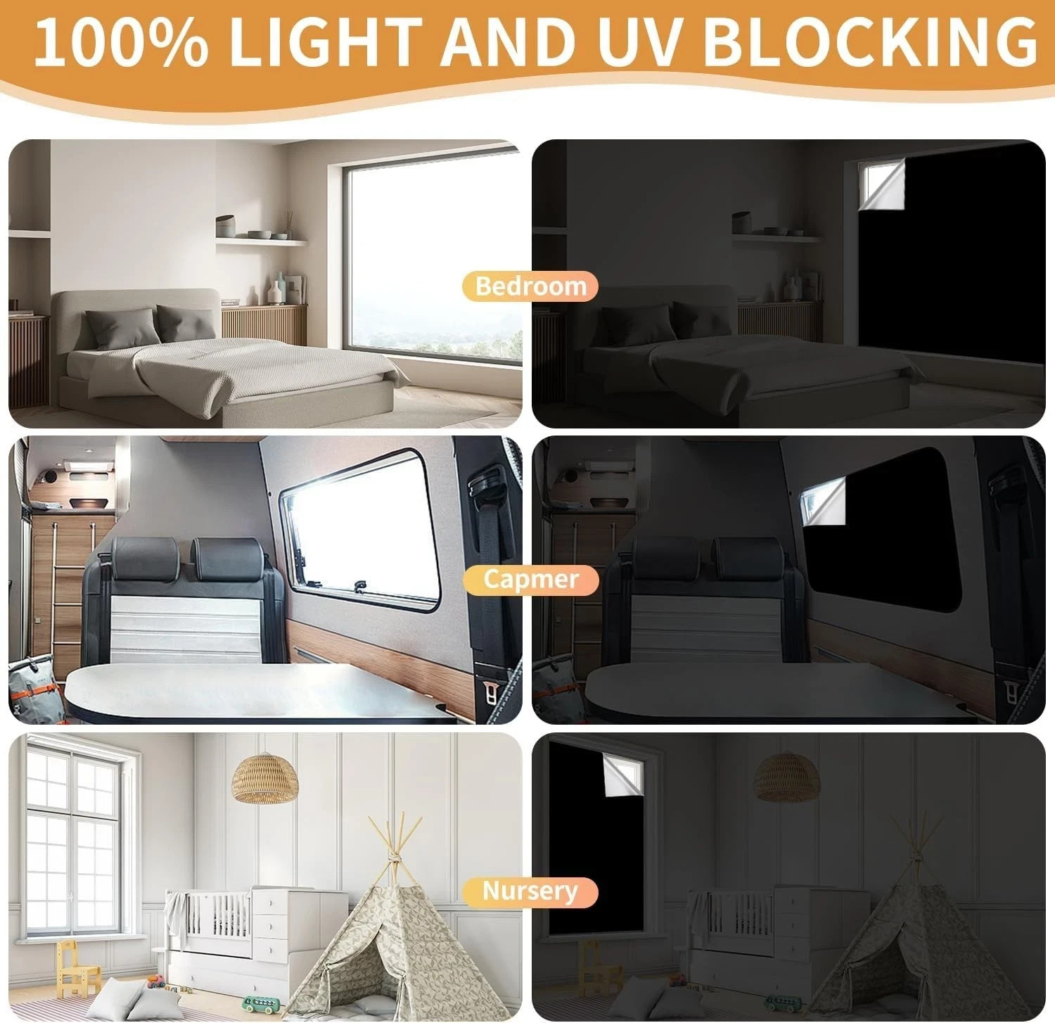 100% Blackout Curtains Portable No Drill Window Cover 57×118 Cuttable Shade NEW