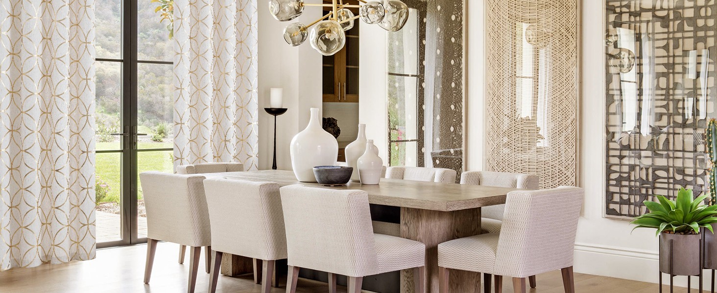 Gold Foil Print Linen Curtains Metallic Moroccan Cream Semi Sheer Curtains for