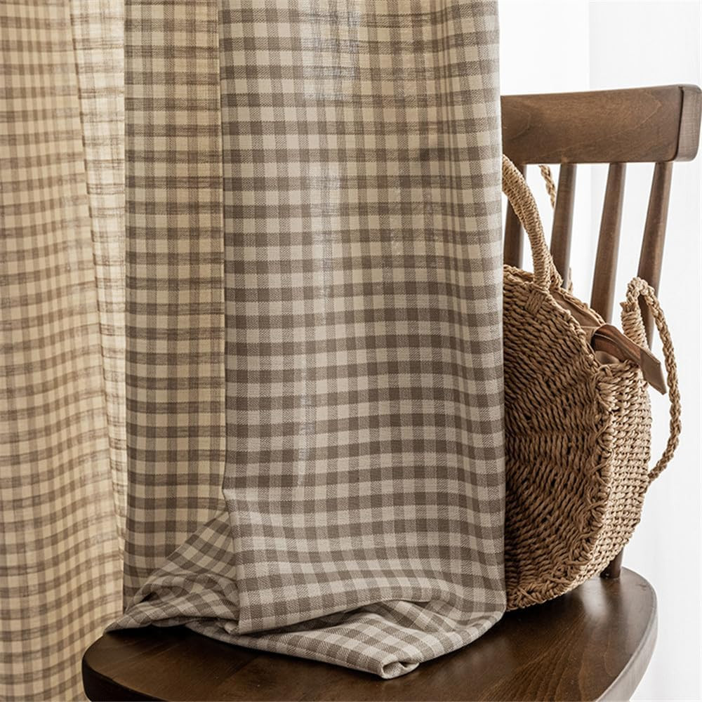 Farmhouse Gingham Curtain Panels 84″ Length, 2-Pack Cotton Linen Blend