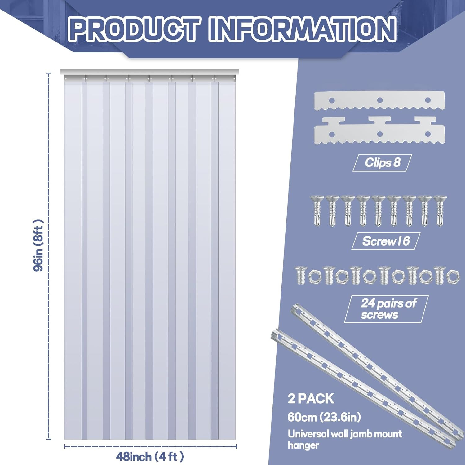 Heavy-Duty PVC Strip Door Curtain Kit for Coolers & Warehouses, 48×96 Inch