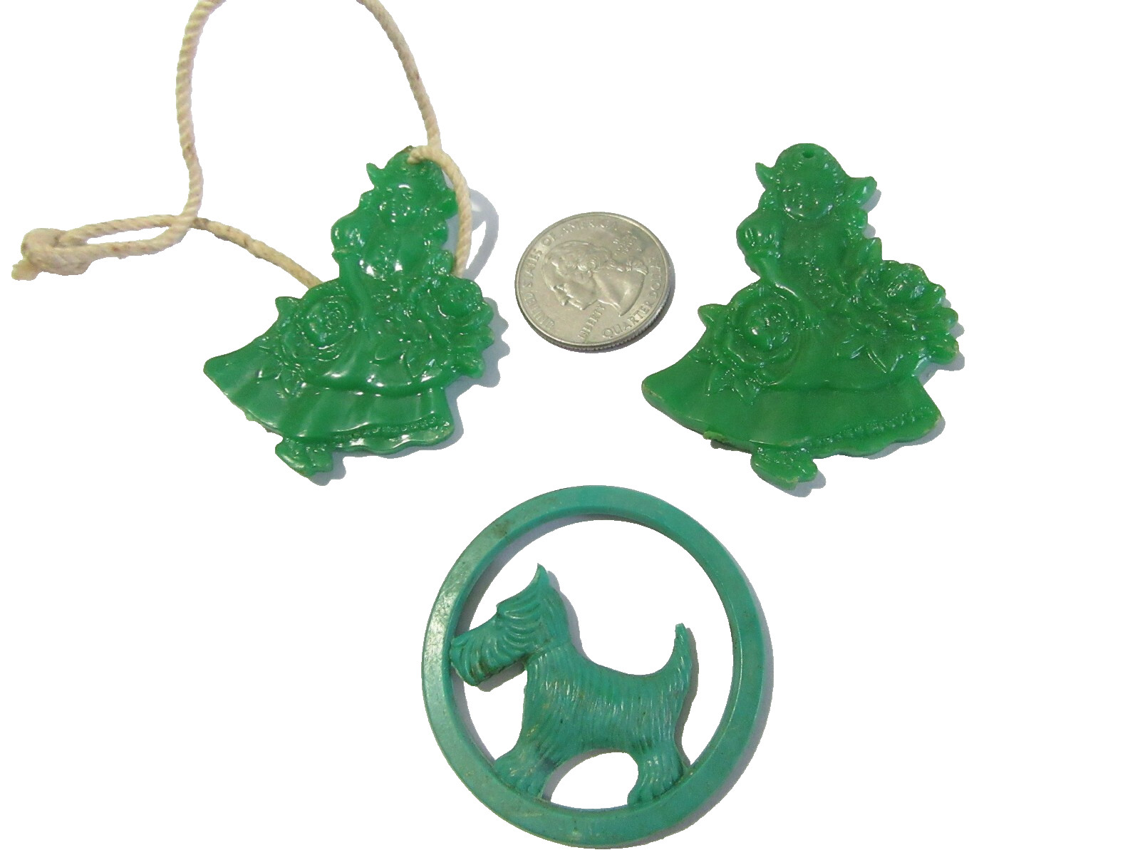 Cute Shade Pulls Girl Scottie Dog Vintage Celluloid Plastic MCM
