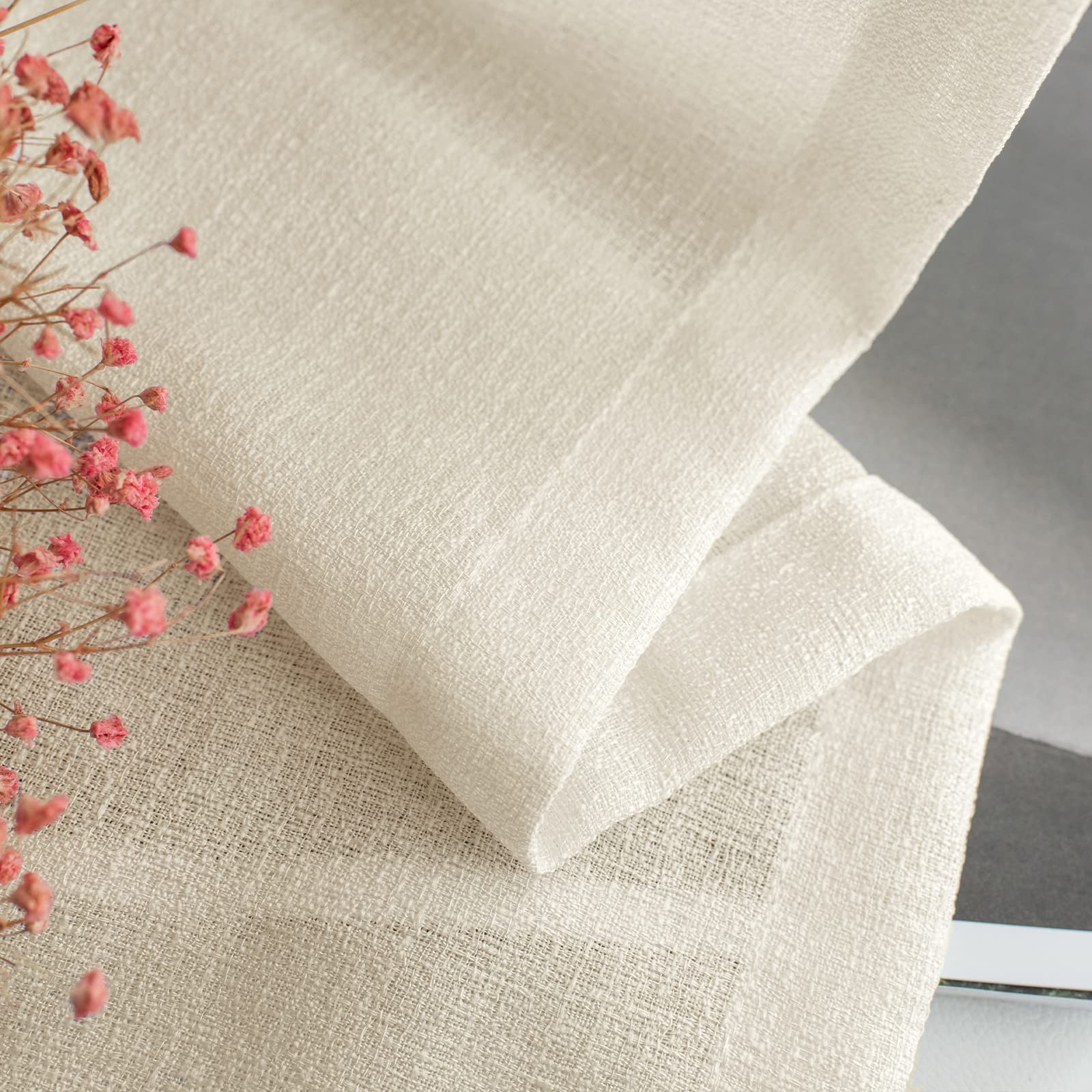 Melodieux Natural Beige Semi Sheer Curtains 96 Inches Long For Small Windows