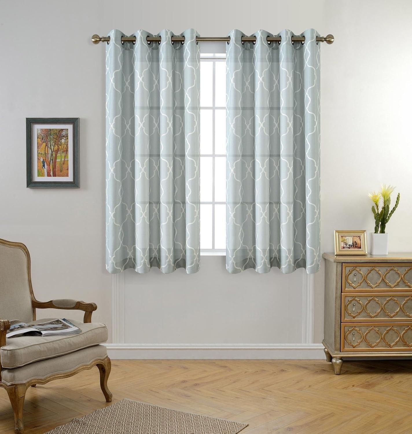 Luxurious Moroccan Embroidered Semi-Sheer Curtains – Sea Foam, 52×63 In (Pair)