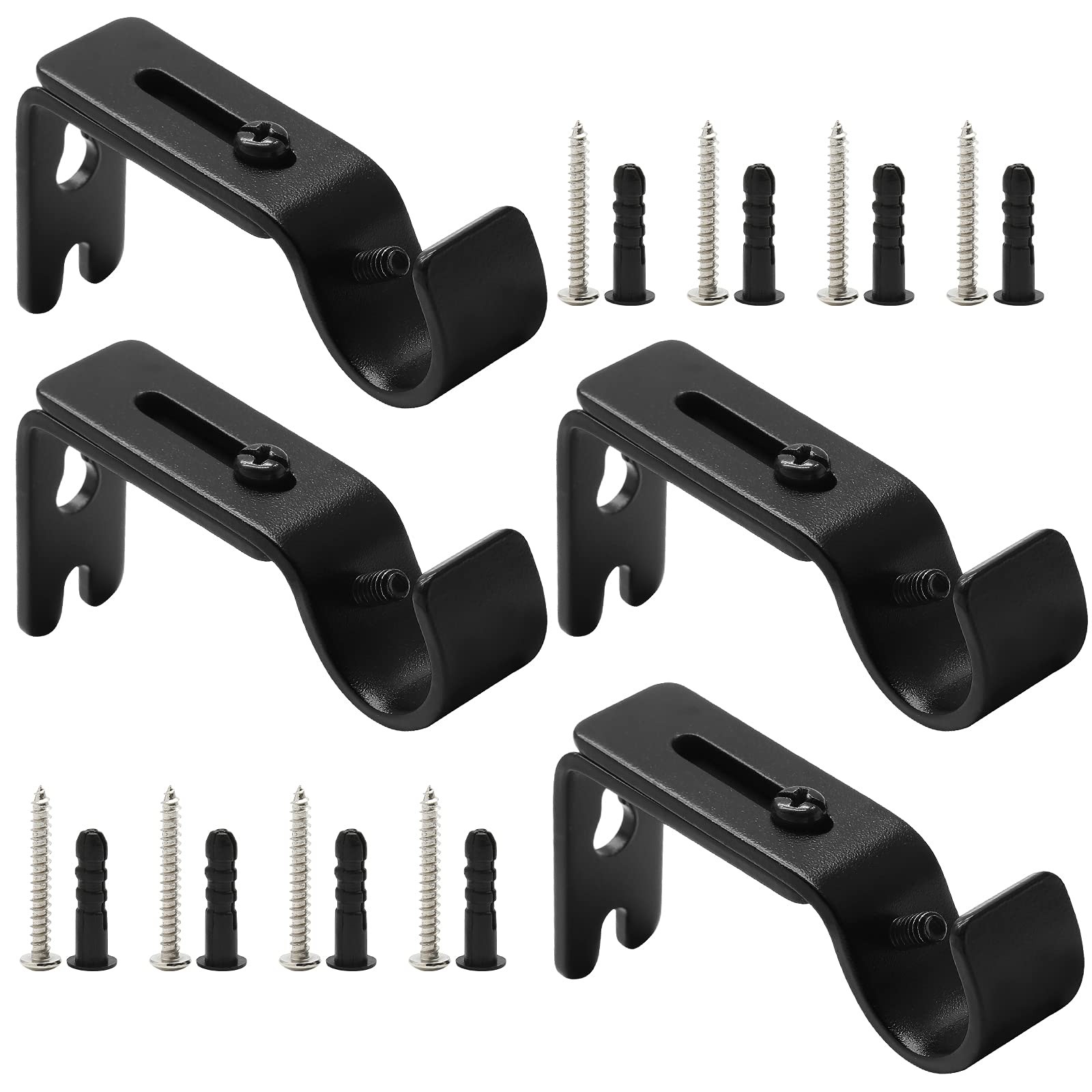 4 PCS Heavy Duty Adjustable Curtain Rod Brackets Wall Mount Black 5/83/4