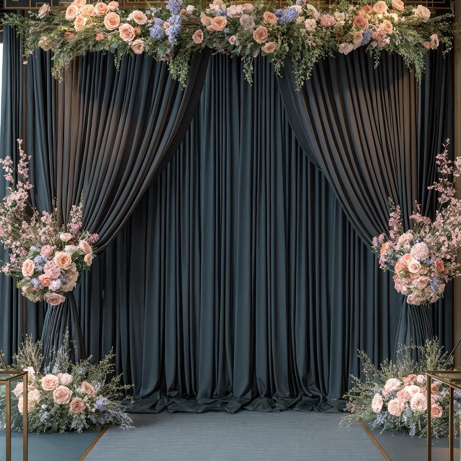 40ft x 10ft Black Backdrop Curtains for Parties, Wrinkle Fabric Drapes for