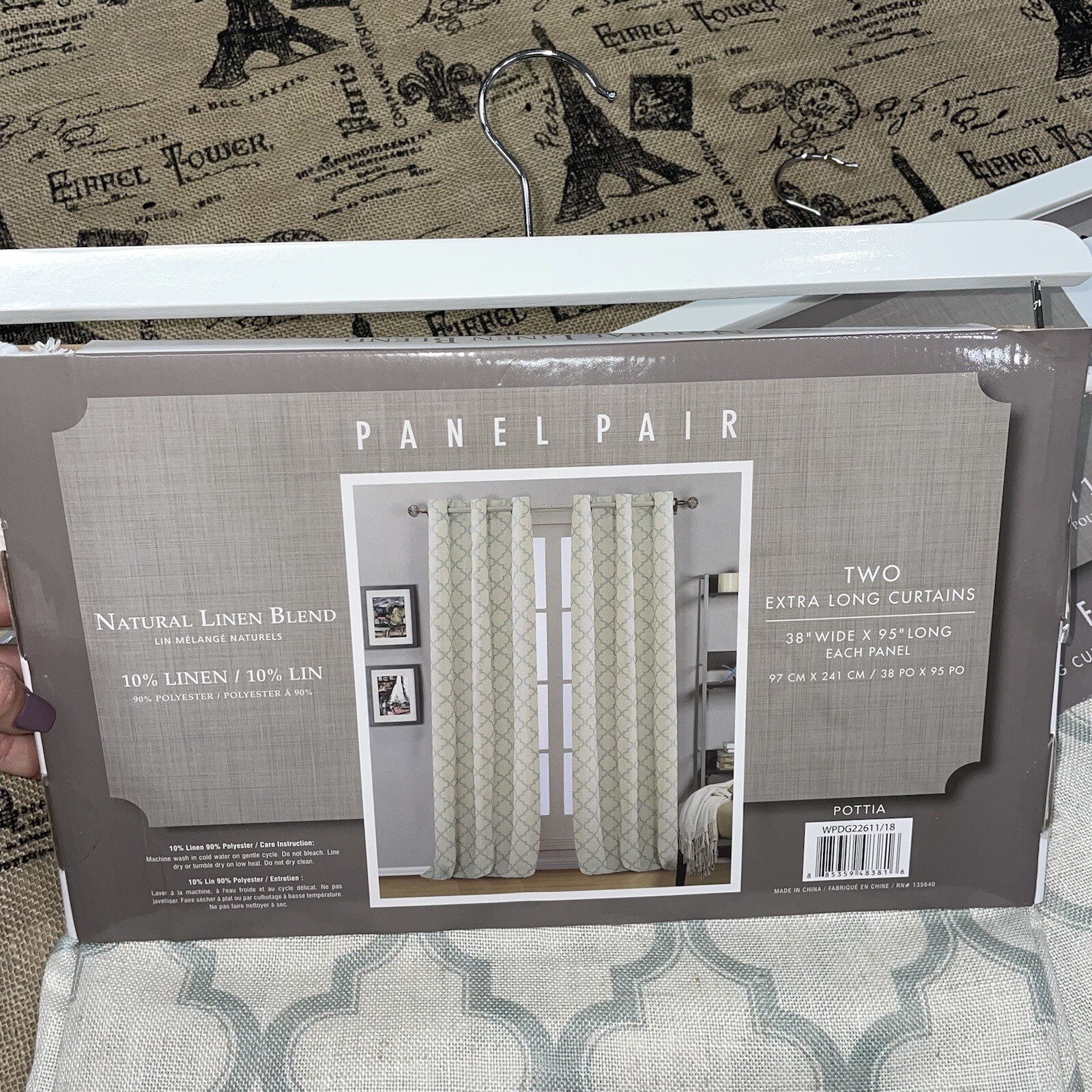 Natural Linen Blend NWT! Panel Pair Moroccan Print Long Curtains 2 Set