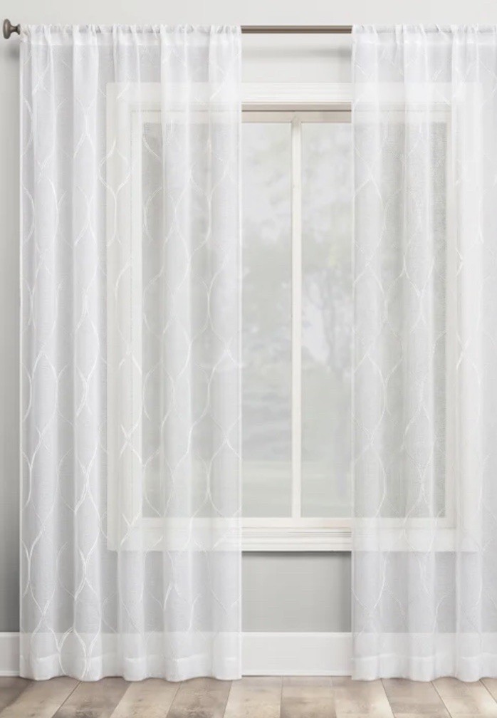 Lichtenberg Portside Embroidered Trellis Sheer Curtain 52”x 96” each – 2 Pack