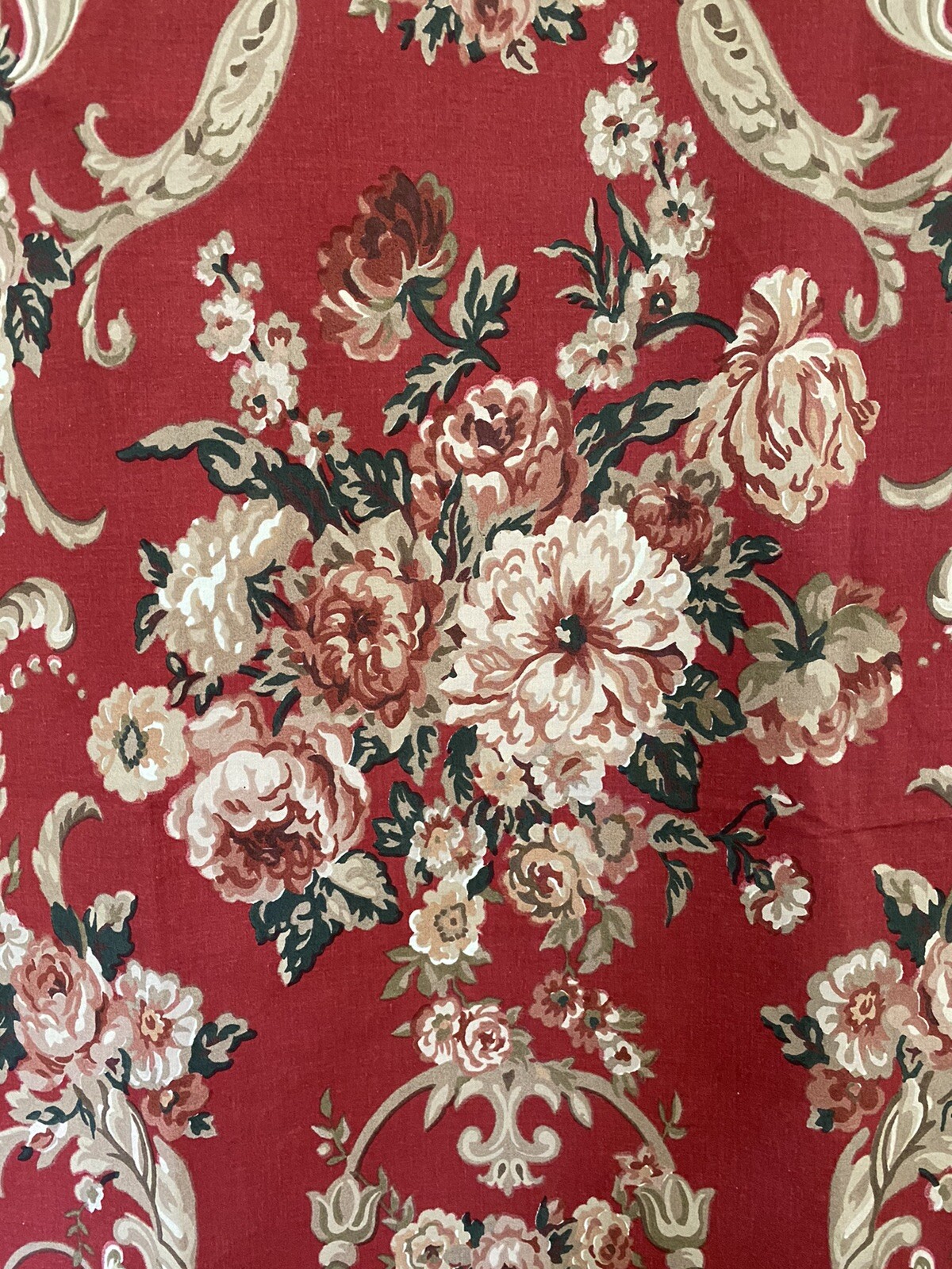 1 of 4 RALPH LAUREN DANIELLE ROSE FLORAL RED COTTON FABRIC LINED DRAPE PANELS