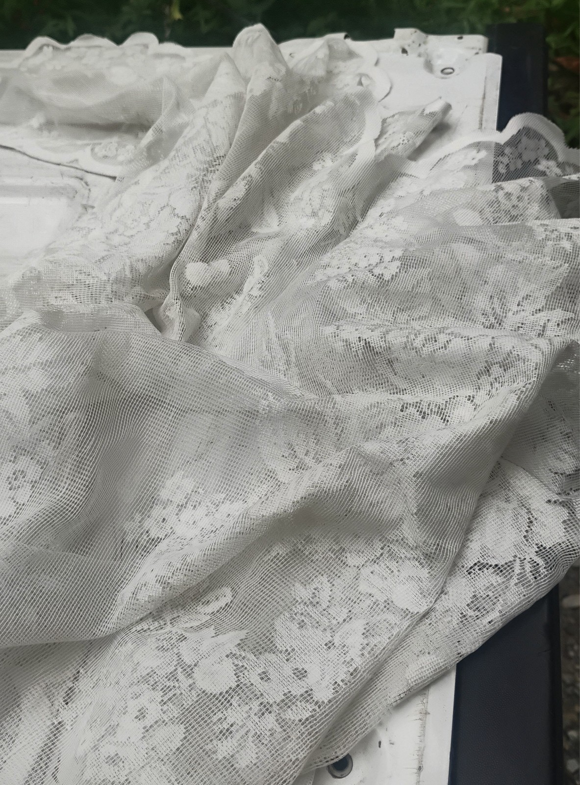 Scalloped White Semi-Sheer Floral Lace Window Curtain Panel 50″x72″ L@@K!!