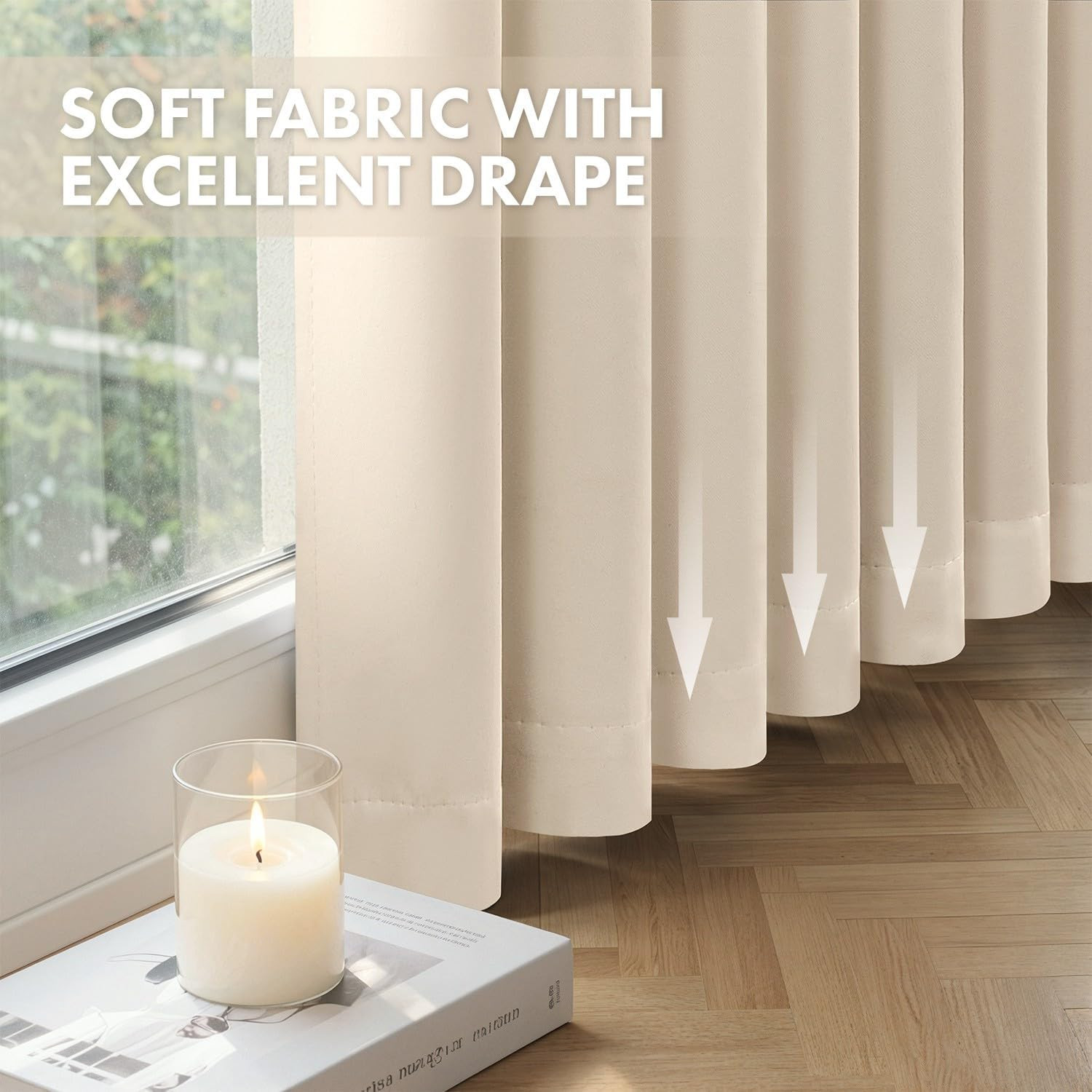 MIULEE Cream Beige Pinch Pleat Blackout Curtains 96 Inch Length 2 Panels Set for