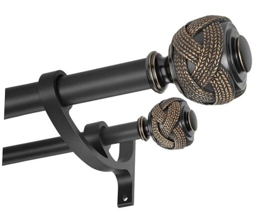 Double Curtain Rods 36 to 72 Inches, Decorative Double 36-72″ Matte Black