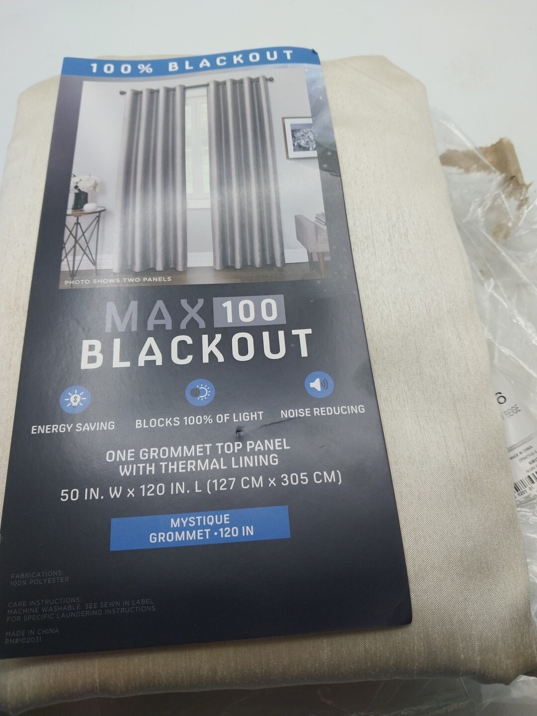 Max 100 Blackout Panel Curtain Mystique Grommet Ivory Beige 50in x 120in