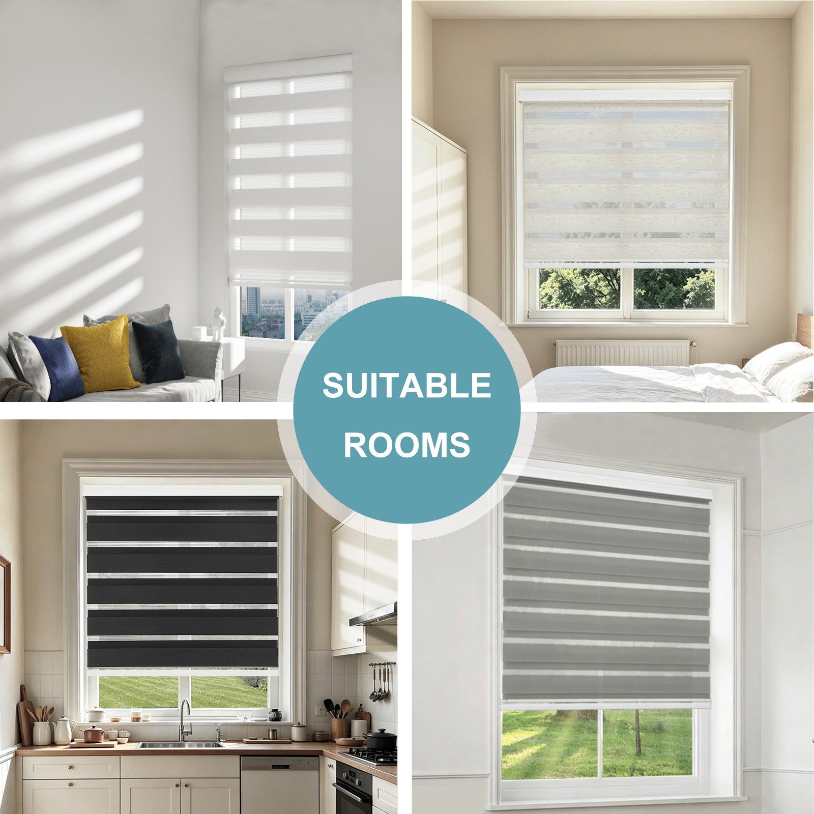 Horizontal Window Shade Blind Zebra Dual Roller Blinds Curtains,Easy to Install
