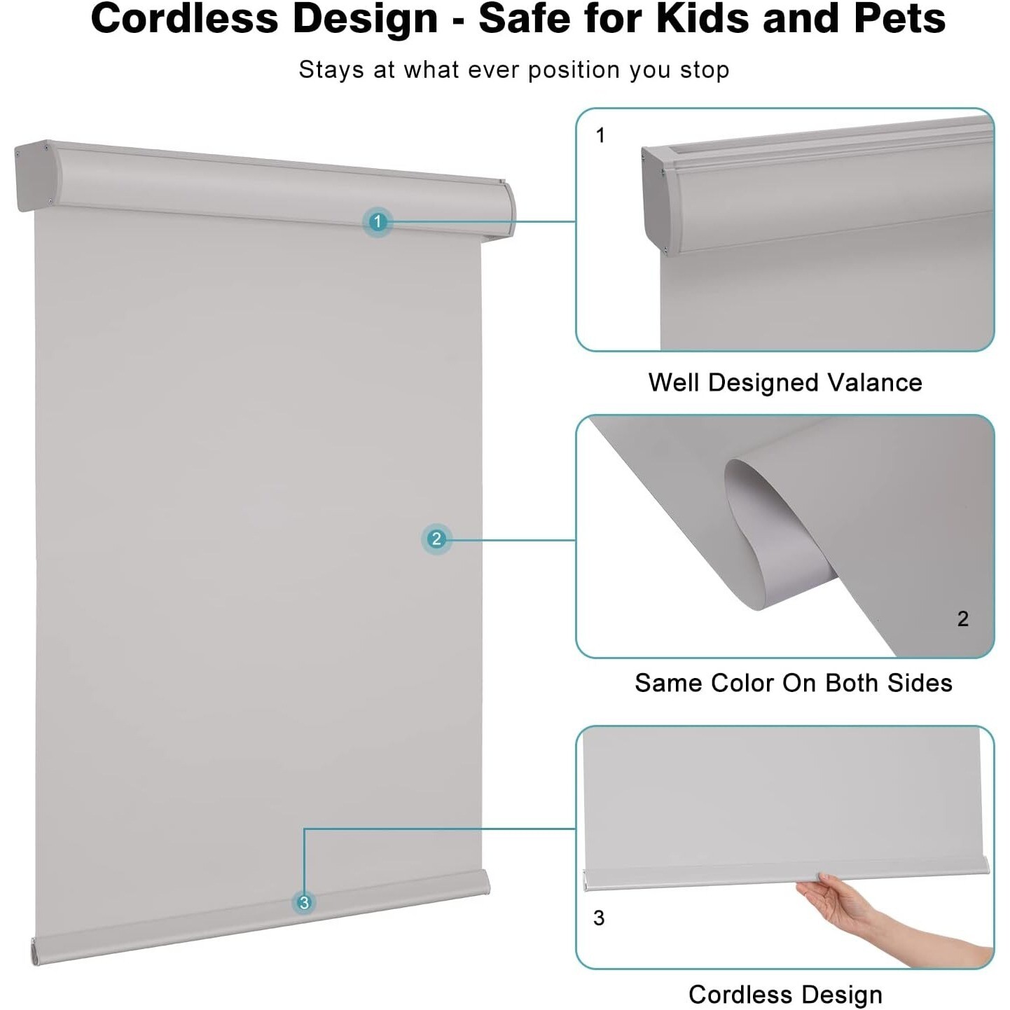Changshade Cordless Blackout Roller Shade with Valance 38″×72″ Grey