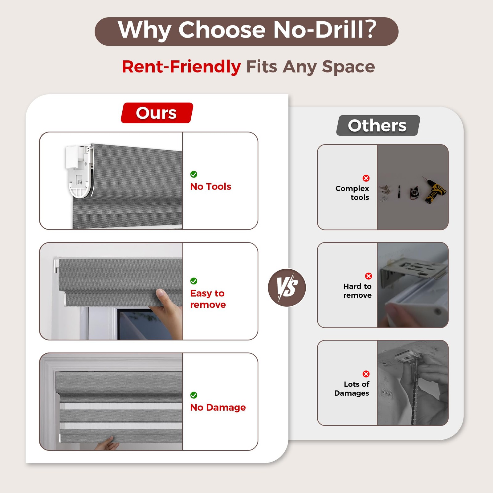 Allesin Zen No Drill No Tools Cordless Zebra Blinds Renter Friendly Dual Layer