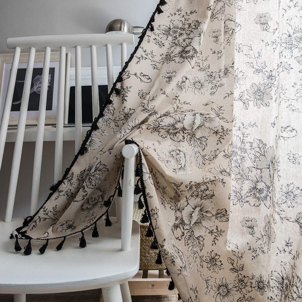 ColorBird Botanical Print Semi-Blackout Window Curtains 2 Panels Farmhouse Style
