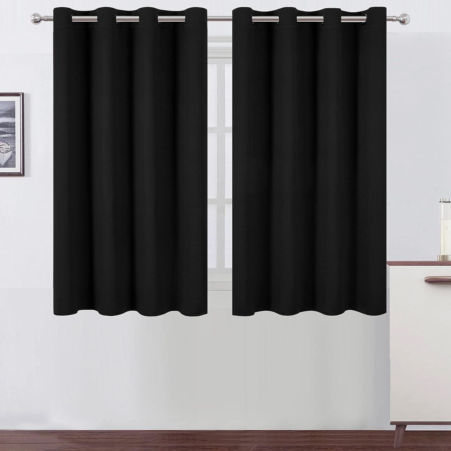 LEMOMO Black Thermal Blackout Curtains/52 x 54 Inch/Set of 2 Panels Room